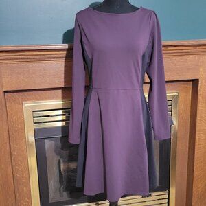 Athleta Purple Black Color Block Long Sleeve Cozy Up Fit Flare Dress Size Medium